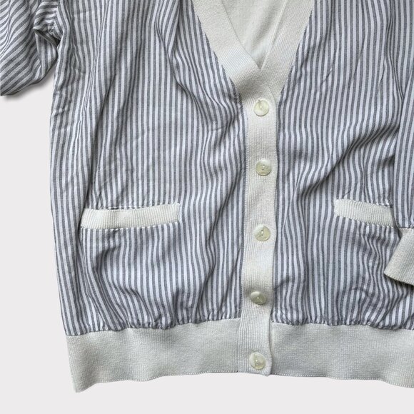 Vintage Blue & White Pinstripe Cardigan Sweater - Picture 3 of 9